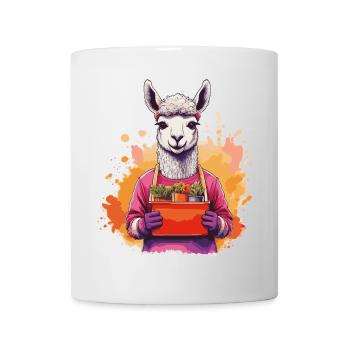 Lama im Garten mit Blumenkorb - Tasse - Weiß - Vorne