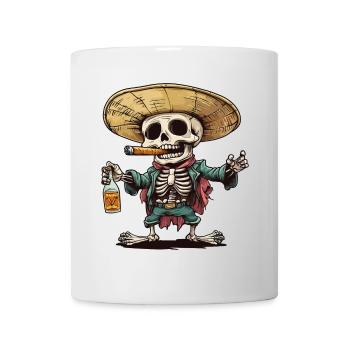 Skelett Totenkopf Totenschädel Zigarre Schnaps - Tasse - Weiß - Vorne