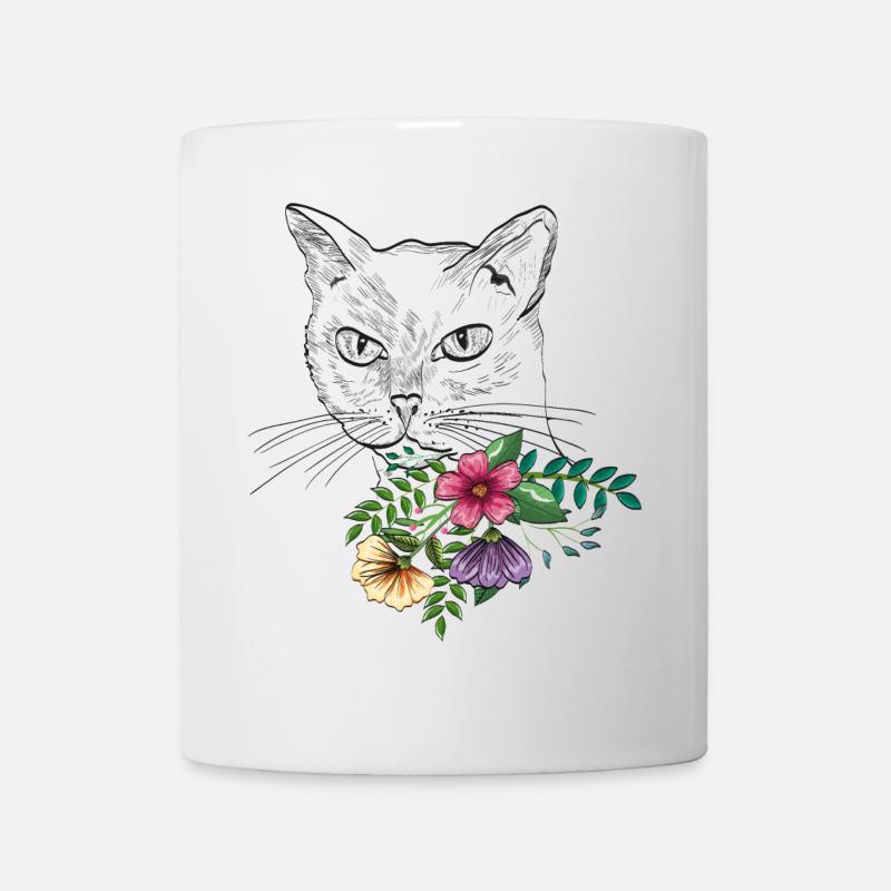 Katze mit Blumenstrauß - Tasse - Weiß
