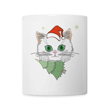 Katze mit Weihnachtsbaum - Tasse - Weiß - Vorne