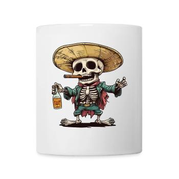 Skelett Totenkopf Totenschädel Zigarre Schnaps - Tasse - Weiß - Vorne