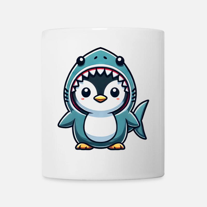 Pinguin im Hai-Kostüm süße Verkleidung - Tasse - Weiß