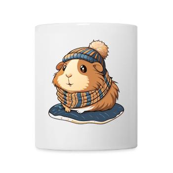 Niedliches Meerschwein mit Schal und Pudelmütze. - Tasse - Weiß - Vorne