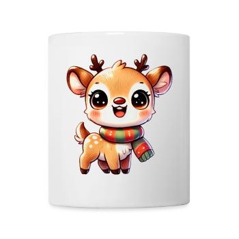 Rentier mit buntem Schal – Weihnachtlicher Charme - Tasse - Weiß - Vorne