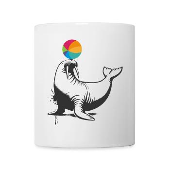 Walross mit farbenfrohen Ball im Stencil-Stil - Tasse - Weiß - Vorne