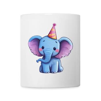 Éléphant heureux mignon avec chapeau de fête - Mug blanc - blanc - Devant