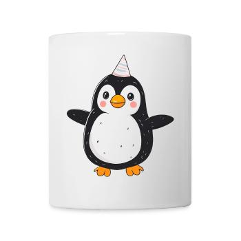 Happy Penguin with Party Hat - Cartoon Design - Mug - white - Front