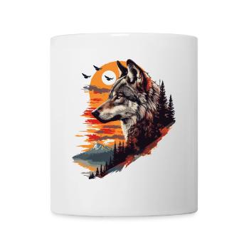 Wolf Wolf's Head Forest Nature Mountains Wilderness Sun - Mug - white - Front