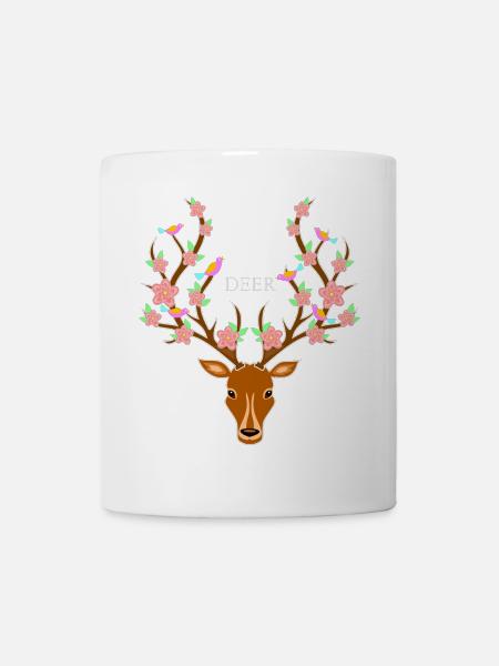 Hirsch mit Blumen im Geweih - Tasse - Weiß