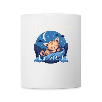 Chaton rêveur sur vague nocturne - Mug blanc - blanc - Devant