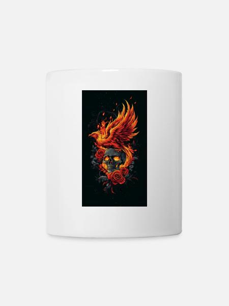 Phönixschädel in Flammen und Rosen - Tasse - Weiß