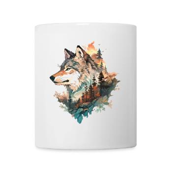 Wolf Wolf's Head Forest Nature Mountains Wilderness Sun - Mug - white - Front