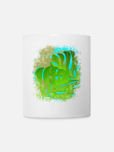 Urlaubsgefühl Palmen & Monstera Blätter grün/Gold - Tasse - Weiß