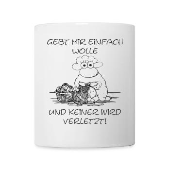 Gebt mir einfach Wolle Schaf-Motiv für Strickfans - Tasse - Weiß - Vorne