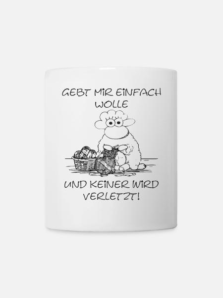 Gebt mir einfach Wolle Schaf-Motiv für Strickfans - Tasse - Weiß
