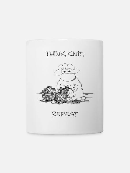 Think, Knit, Repeat – Schaf-Motiv für Strickfans - Tasse - Weiß