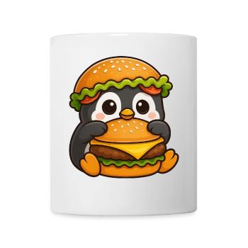 Süßer Pinguin mit Hamburger Cheeseburger Fast Food - Tasse - Weiß - Vorne