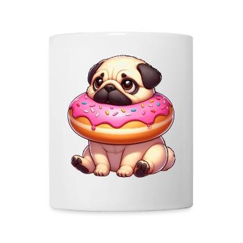 Cute Pug Dog with Donut Snacking Dessert - Mug - white - Front