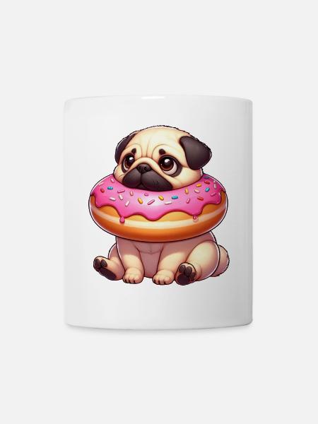 Süßer Mops Hund mit Donut Naschen Nachtisch - Tasse - Weiß