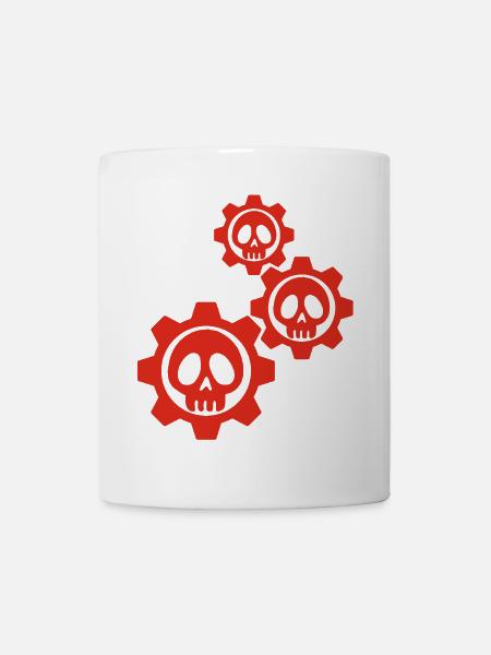 Rote Zahnräder und Schädel - Tasse - Weiß