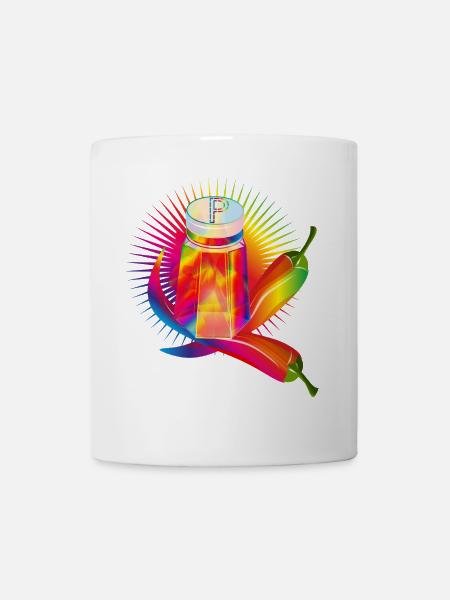 Bunter Pfefferstreuer mit scharfen Chilis - Tasse - Weiß