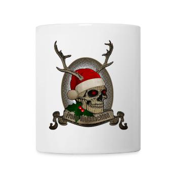 Crâne de joyeux Noël avec des bois - Mug blanc - blanc - Devant