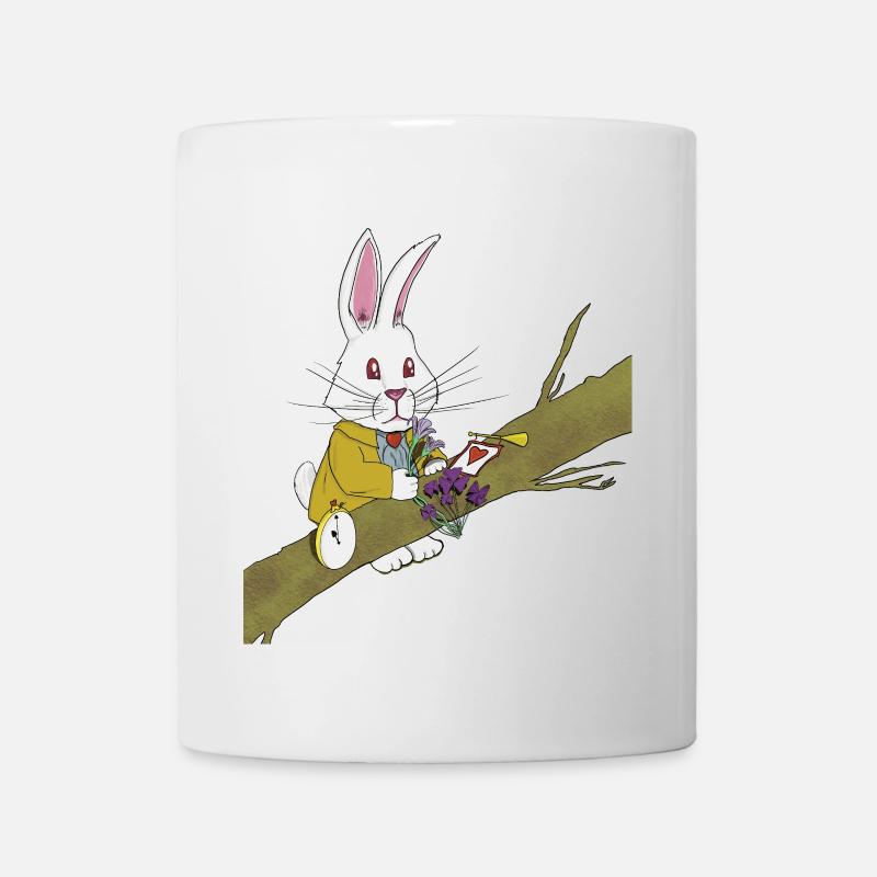 Le Lapin Blanc profitant des fleurs. - Mug blanc - blanc