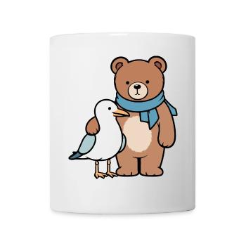 Cute Bear and Bird Design - Mug - white - Front