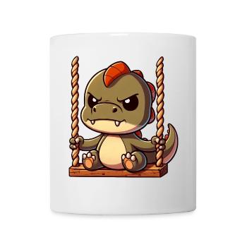 Grumpy T-Rex on swing annoyed offended - Mug - white - Front