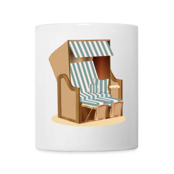 Blue and white nostalgia beach chair illustration - Mug - white - Front