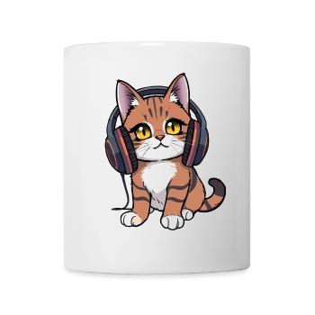 Chat avec des écouteurs - Mug blanc - blanc - Devant