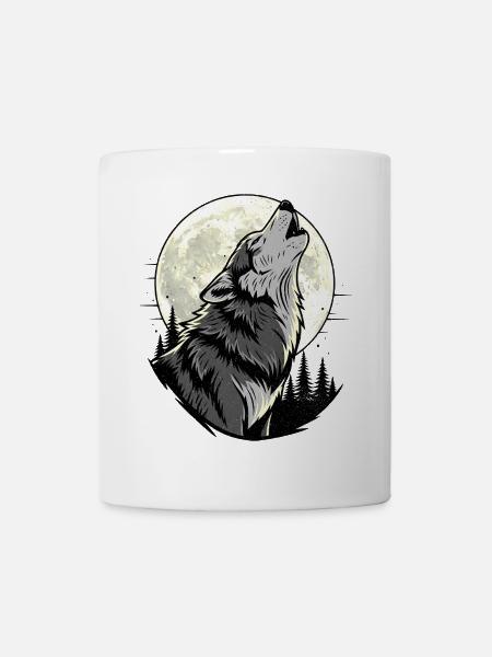 Mondlicht-Wolf im nächtlichen Wald - Tasse - Weiß