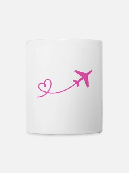 Flugzeug Flieger mit Herz in pink - Tasse - Weiß