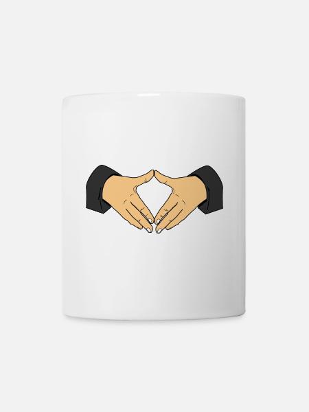 Raute Handzeichen – Merkel Hände Symbolgestik - Tasse - Weiß
