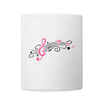 Musik, Notenschlüssel mit Notenblatt und Noten - Tasse - Weiß - Vorne