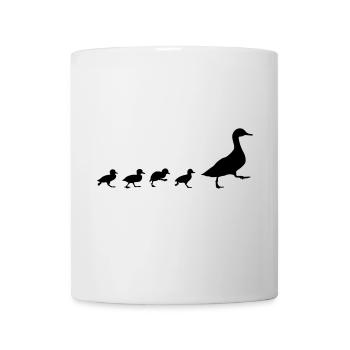 Enten, Ente mit 4 Küken - Tasse - Weiß - Vorne