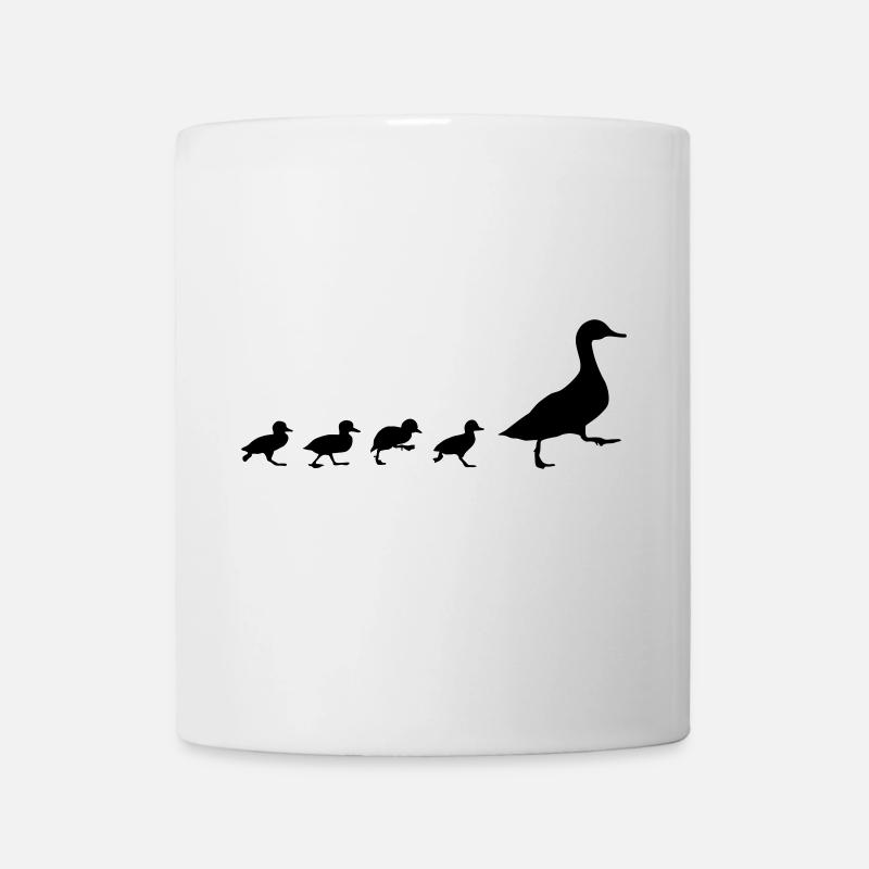 Enten, Ente mit 4 Küken - Tasse - Weiß