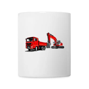 Construction site with excavator and dump truck - Mug - white - Front
