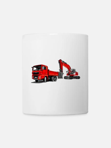 Chantier de construction avec pelle et camion benne - Mug blanc - blanc