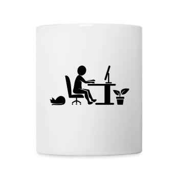 Home office with cat and houseplant - Mug - white - Front