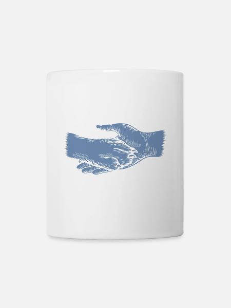 Hund und Herrchen - Hand und Pfote Silhouette - Tasse - Weiß