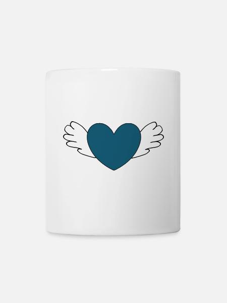 blaues Herz mit Flügeln Valentinstag Geschenk - Tasse - Weiß
