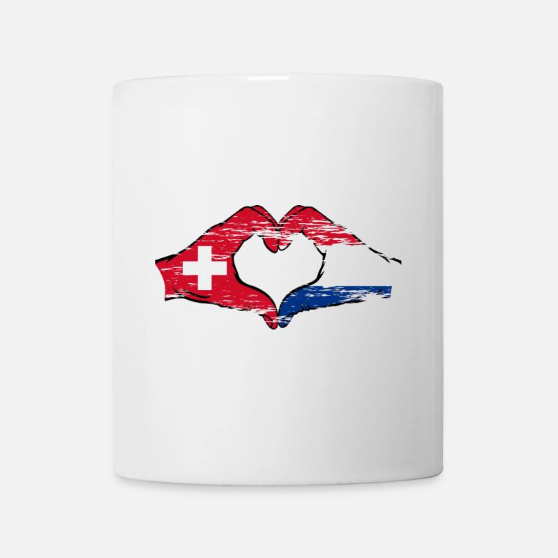 Schweiz Holland Flagge Hände Herzform used - Tasse - Weiß