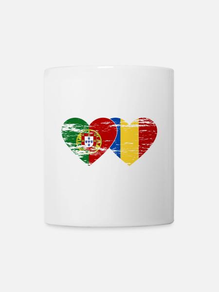 Portugal Roumanie Drapeau Coeur Utilisé - Mug blanc - blanc
