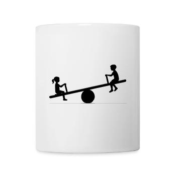 Playful motif of children on a seesaw - Mug - white - Front