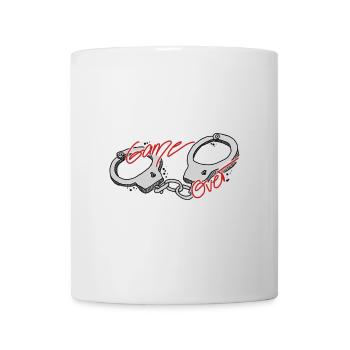 Handschellen - game over - Hand gezeichnet - Tasse - Weiß - Vorne