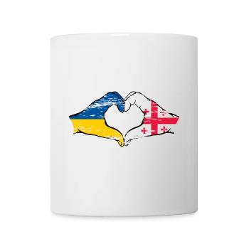 Ukraine Georgia flag hands heart shape used - Mug - white - Front