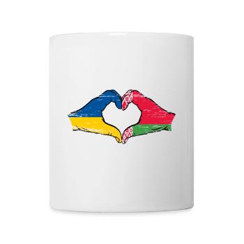 Ukraine Belarus Flag Hands Heart Shape Used - Mug - white - Front