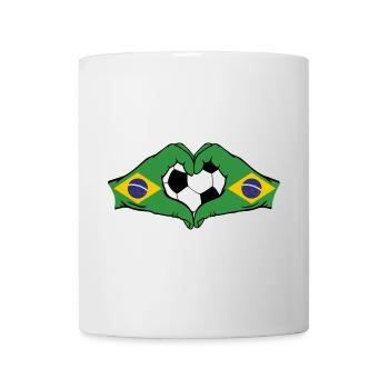 Forme de coeur de mains de football de drapeau du Brésil - Mug blanc - blanc - Devant