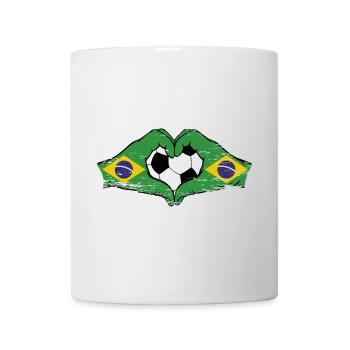 Forme de coeur de mains de football de drapeau du Brésil utilisé - Mug blanc - blanc - Devant